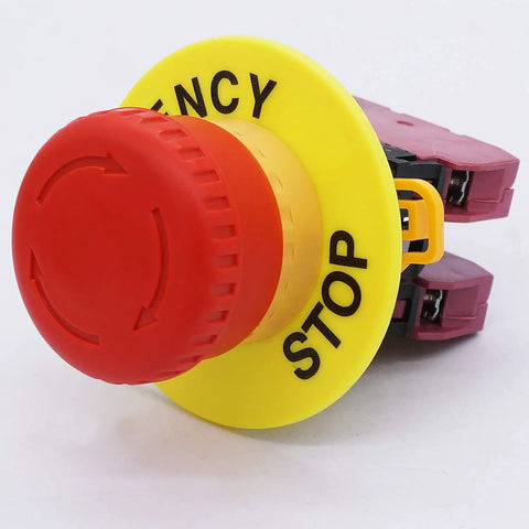 Red 22mm Mushroom Emergency Stop Push Button Switch Latching 2NC Contacts 10A 600V Panel Mount 4 Terminals 40mm Mushroom Head