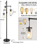 Industrial Floor Lamp With Mason Jar Shade 64 Inch Tall Black Standing Lamp 3 Light Vintage Tree Design Farmhouse Modern Rustic Lighting For Living Room And Bedroom