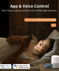 Person using Alexa control for Ultra Thin 6 Inch RGB LED Recessed Lights Canless IC Rated Dimmable Downlights with phone in bed