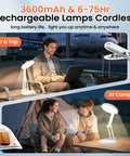 Cordless Desk Lamp With 3600mAh Rechargeable Battery used for travel and camping, showing versatility in various settings