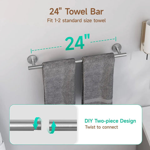 Brushed Nickel 4 Piece Bathroom Accessories Set, Wall Mounted, 24 Inch Towel Bar, Durable SUS304 Stainless Steel Bath Hardware