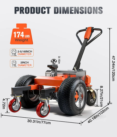 Product dimensions of Super Duty Electric Trailer Dolly With 6 Wheels Boosts 7500 Max Load for RVs and Car Trailers.