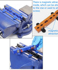 Magnetic Clamp Vise For Bike Parts Adjustable Axle Spindle Holder in use, showing blue vise and orange magnetic holder.