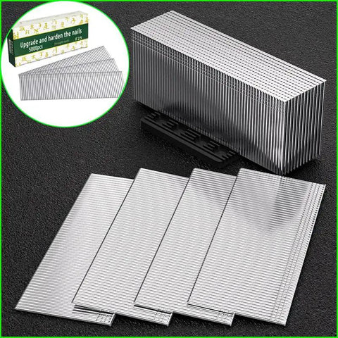 Bulk Supply Of Five Thousand One Inch Eighteen Gauge Galvanized Brad Nails Delivers Straight Shots And Rock Solid Holds For Pneumatic Electric Brad Nailers On Every Home Project stacked in a box.