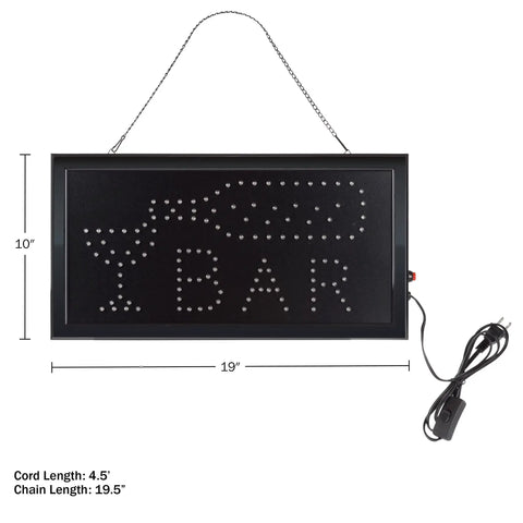 Lit LED Bar Sign Neon Style Display With Animated Lights And Energy Efficient LEDs for home bars with dimensions shown
