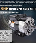 5HP Air Compressor Electric Motor 230V 22A Single Phase 3450RPM 56HZ Open Drip Proof Frame With Seven Eighths Inch Keyed Shaft