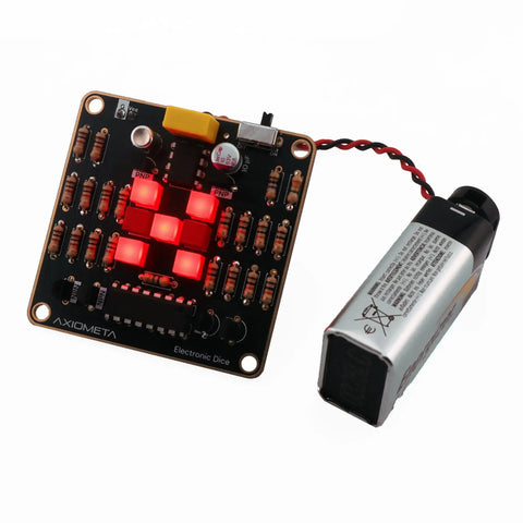Electronic Dice Soldering Kit For Beginners And Students DIY LED Dice Circuit With 555 Timer And CD4017 Counter top view with LEDs