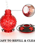 25 Oz Glass Hummingbird Feeder With Ant Moat And Bee Proof Feeding Ports, 360 Degree Perch, Leak Proof Outdoor Hanging Design