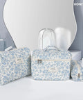Floral Quilted Makeup Bag Set For Women Large Cotton Cosmetic Pouch Trio With Three Sizes Travel Toiletry Organizer Case
