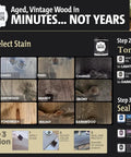 Image of wood stain color selection with various finishes like Charred and Barnwood for interior projects.
