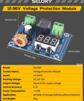 Rock Solid 12 To 36 Volt Dc Voltage Protection Module With Digital Low Voltage Disconnect Switch And Badass Over Discharge Cutoff For Every Rig Run, compact PCB with display and connectors.