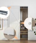 Bypass Sliding Door Track Hardware 48 Inch For Wardrobe Closet, steel track set installed on wardrobe with door handle, floor guide
