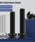 5/16-18 X 1/2 Inch Button Head Socket Cap Bolts 304 Stainless Steel showing various black zinc plated bolts in different sizes.