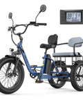 All Terrain Electric Tricycle for Adults with Fat 20 Inch Tires, 864Wh Removable Battery, 15.5 MPH Three Wheel Ebike for Seniors, LCD Display, Rear Differential, and Handy Rear Seat Basket in Blue, side view