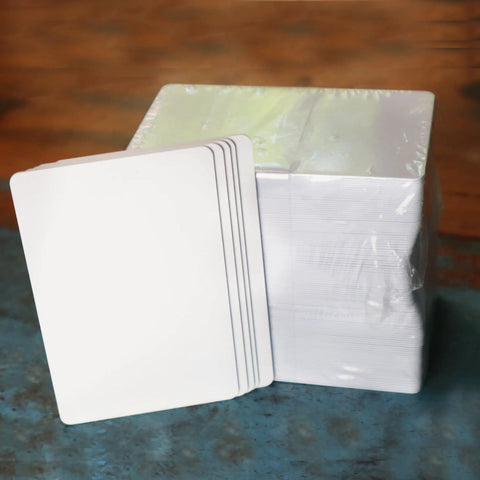 Top Shelf Blank Composite ID Cards For Retransfer Printers 30 Mil Pvc Pet Blend Cr80 heavy duty pack of white badge stock.