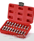 Built Tough 19 Piece Quarter Inch Drive Universal Joint Socket Set With Flex Wobble Sockets For Tight Spots Metric Five To Fifteen Millimeter And SAE Three Sixteenths To Nine Sixteenths Six Point Chrome Vanadium in red storage case