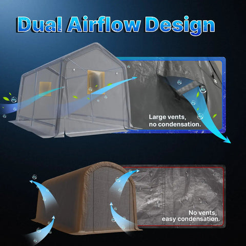8x14 Ft Steel Peak Roof Portable Garage Shelter Carport For Motorcycle Or Bike With Large Vents and No Condensation