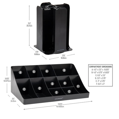 Cup Carousel And Condiment Organizer Set For Countertop Coffee Bar, Space Saving two-tier organizer with cup holder black.