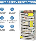 Beefy 5V 30A 150W DC Switching Power Supply For LED Driver With 110V 220V Input Selectable Voltage And Heavy Duty Durable Performance For LED Strips Signs And DIY Projects, metal enclosure