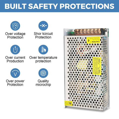 Beefy 5V 30A 150W DC Switching Power Supply For LED Driver With 110V 220V Input Selectable Voltage And Heavy Duty Durable Performance For LED Strips Signs And DIY Projects, metal enclosure