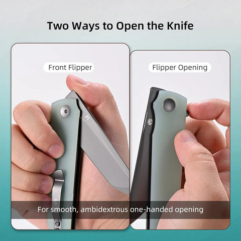 Chop 3.15 Inch Folding Pocket Knife With 14C28N Steel Blade And G10 Handle showing front flipper and flipper opening