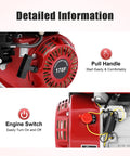 Close-up of 212cc Gasoline Engine 7.5 HP 4 Stroke Pull Start Go Kart Motor, showing pull handle and engine switch details