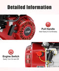 Close-up of 212cc Gas Powered Engine 7.5HP 3000W 4 Stroke Pull Start Motor with pull handle and engine switch