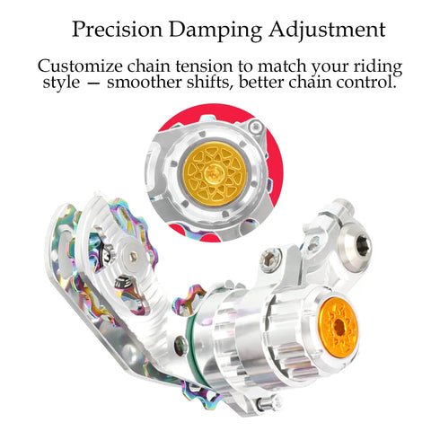 Single Speed Chain Tensioner Kit For Hardtail MTB BMX DJ And Folding Bikes, CNC 6061 aluminum with 11T guide pulley close-up