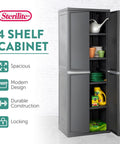4 Shelf Heavy Duty Plastic Storage Cabinet With Easy Assembly For Garage Basement Attic And Mudroom Gray Storage Unit For Bins And Tools Built Like A Tank No Fuss Setup And Maximum Organization