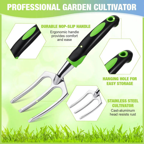 12 Piece Hand Rake Set For Garden Tools Mini Heavy Duty Cultivator 11 Inch Tiller With Handle For Digging Weeding Loose Soil 3 Tine