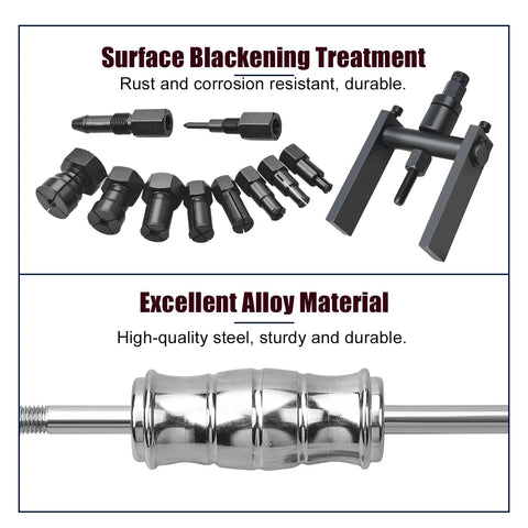 12 Piece Motorcycle Blind Inner Bearing Puller Kit With Slide Hammer And Collets 8mm To 25mm, high-quality steel, black coating