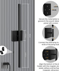 Lichaser Plug in Wall Sconces for Acoustic Wall Panels, Slat Wall (2, 28in) installation guide on gray slat wall.