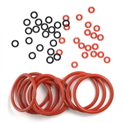 Silicone O Rings Set For Coffee Machines And Espresso Makers, 50Pcs Gasket Seals Replacement Kit visible in red and black colors