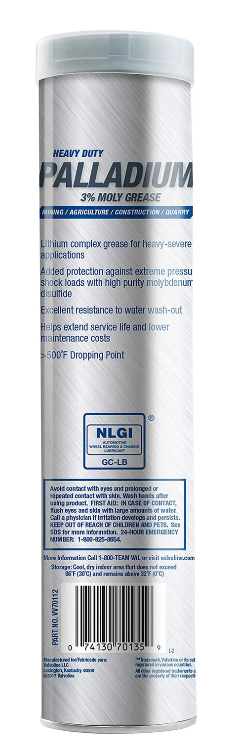 Palladium Two Heavy Duty Moly Grease With Three Percent Moly For Extreme Pressure Applications in a 14.1 oz cartridge
