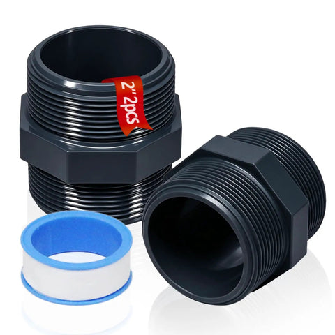 2 Pack Gray PVC Male Thread Adapters For 2 Inch Pipes, High Impact SCH40 Fittings, Frost And Corrosion Resistant, Easy Install