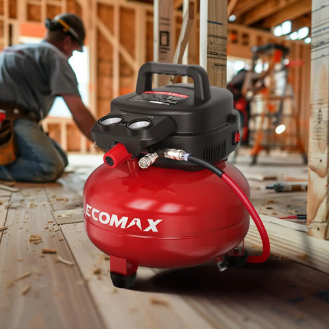 Oil Free 6 Gallon Pancake Air Compressor, 175 PSI Portable Little Powerhouse With 10 Piece Accessory Kit on job site