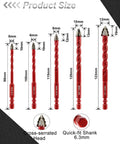 FOCSTOL 10-piece serrated masonry drill bit set, front view, sizes 3/16–1/2 in, red-coated