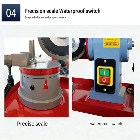 Precision scale and waterproof switch on Professional Shop Grade Electric Circular Saw Blade Sharpening Machine.