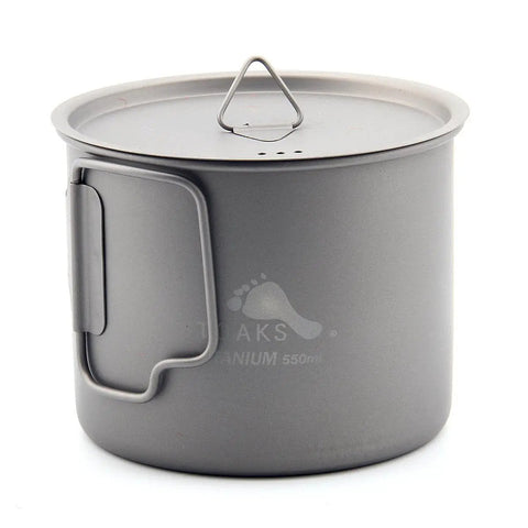 Ultralight Titanium 550ml Pot With Lid For Backpacking And Camping Lightweight Cookware Side View With Handle