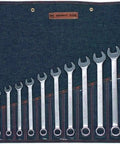 15 Piece Combination Wrench Set SAE Five Sixteenths Through One And One Quarter Inch, 12 Point Satin Finish, displayed in a roll-up case