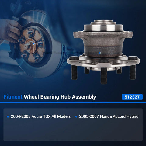 Rear Wheel Hub And Bearing Assembly With 5 Lugs And ABS For Honda Accord 2005 Through 2007 And Acura TSX 2004 Through 2008 Two Piece Wheel Hub Replacement 512327 Compatible Flange Diameter 5.49 Inches