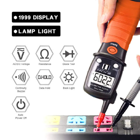Displaying the Pocket Pen Multimeter With Backlit Display Auto Power Off Handy Tool For DIY Electronics Measures AC Up To 600V DC From 0.2V.