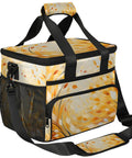 Insulated Picnic Backpack With Large Lunch Box For Women And Men, yellow floral design, mesh pockets, adjustable strap.