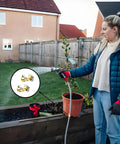 Woman using Brass Garden Hose Connector Repair Kit With Stainless Clamp, Two Pack, Fits Five Eighths Inch Water Hose in garden.