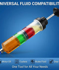 Heavy Duty Manual Fluid Extractor Pump 200cc Oil Suction Syringe With Dual Tubing Set showing graduated colors for fluid compatibility.