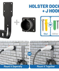 Real Deal Wall Mount EV Charger Holder Built For Everyday Drive Use Compatible With Popular J1772 Type 1 Connectors, showing J hook and holster dock.
