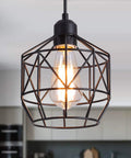 Industrial Pendant Light Fixture Black Basket Cage With E26 Base Rustic Farmhouse Ceiling Light illuminating interior