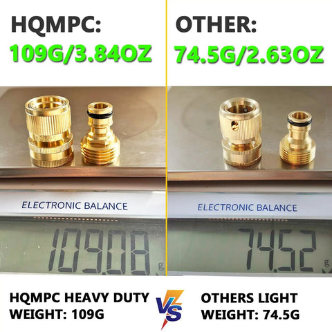Solid Brass Garden Hose Quick Connect Set Heavy Duty Three Quarter Inch GHT Quick Connectors weight comparison with competitor