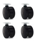 3 Inch Black Swivel Twin Wheel Furniture Casters With Non Hooded Design And Square Top Plate, set of four for smooth gliding.