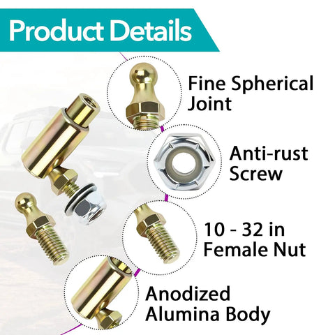 Throttle Disconnect Quick Release Ball Joint Kit with 10-32 UNF threads showing fine spherical joint and anti-rust screw details